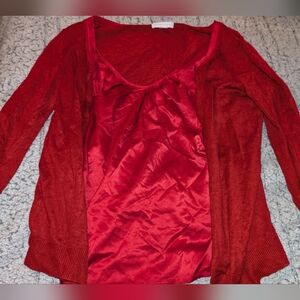 Red Open Front Cardigan with Satin Inner